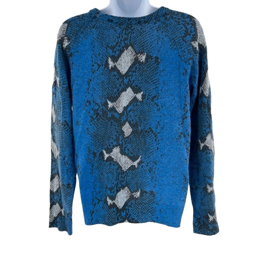 Equipment Sloane Cashmere Sweater Python Snake Print Pattern Blue Medium - Picture 5 of 7